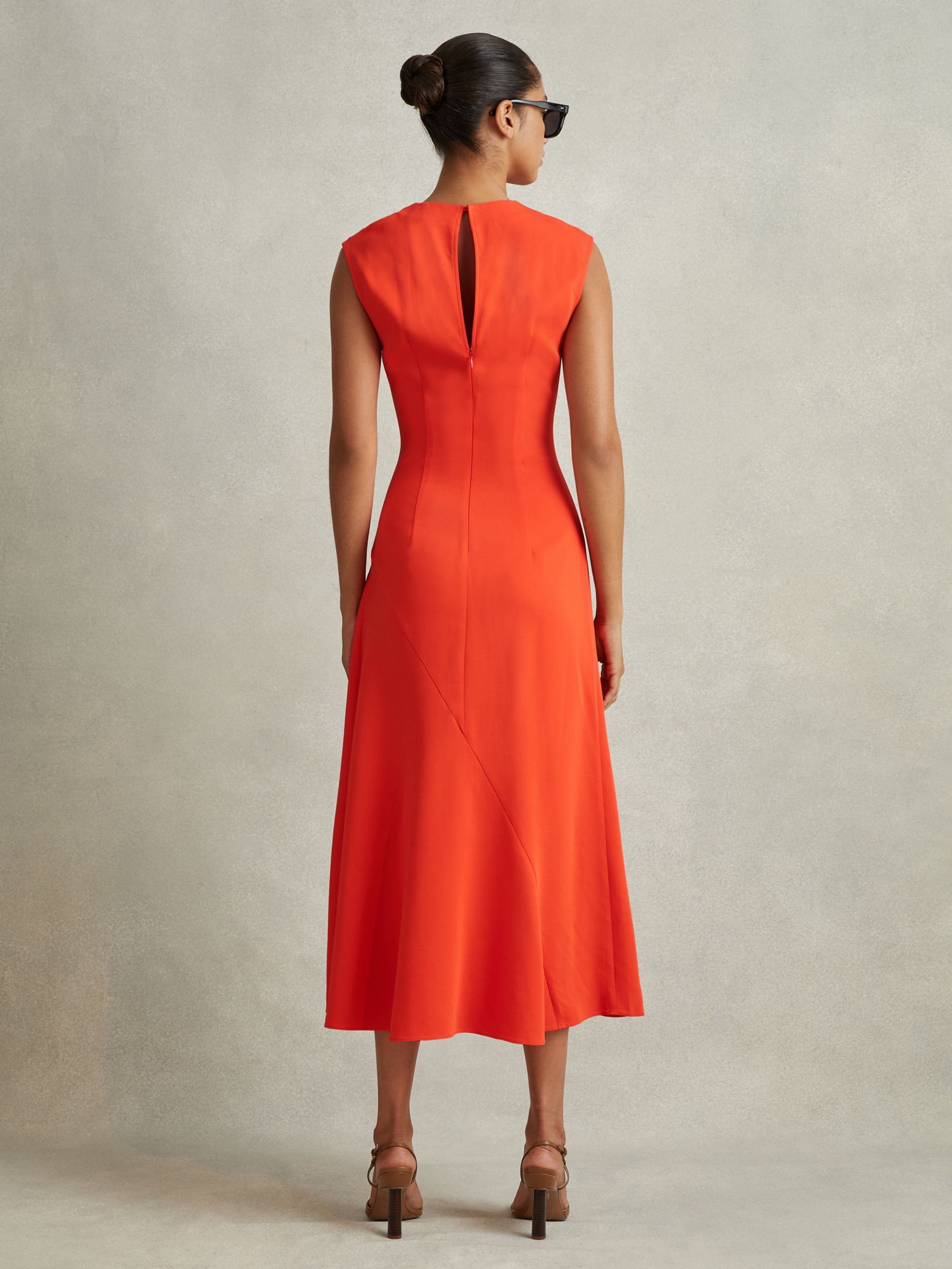 Reiss Stacey Sleeveless Midi Dress, Orange, 6