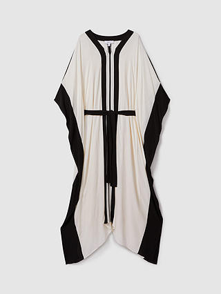 Reiss Emersyn Draped Colour Block Maxi Dress, Cream/Black