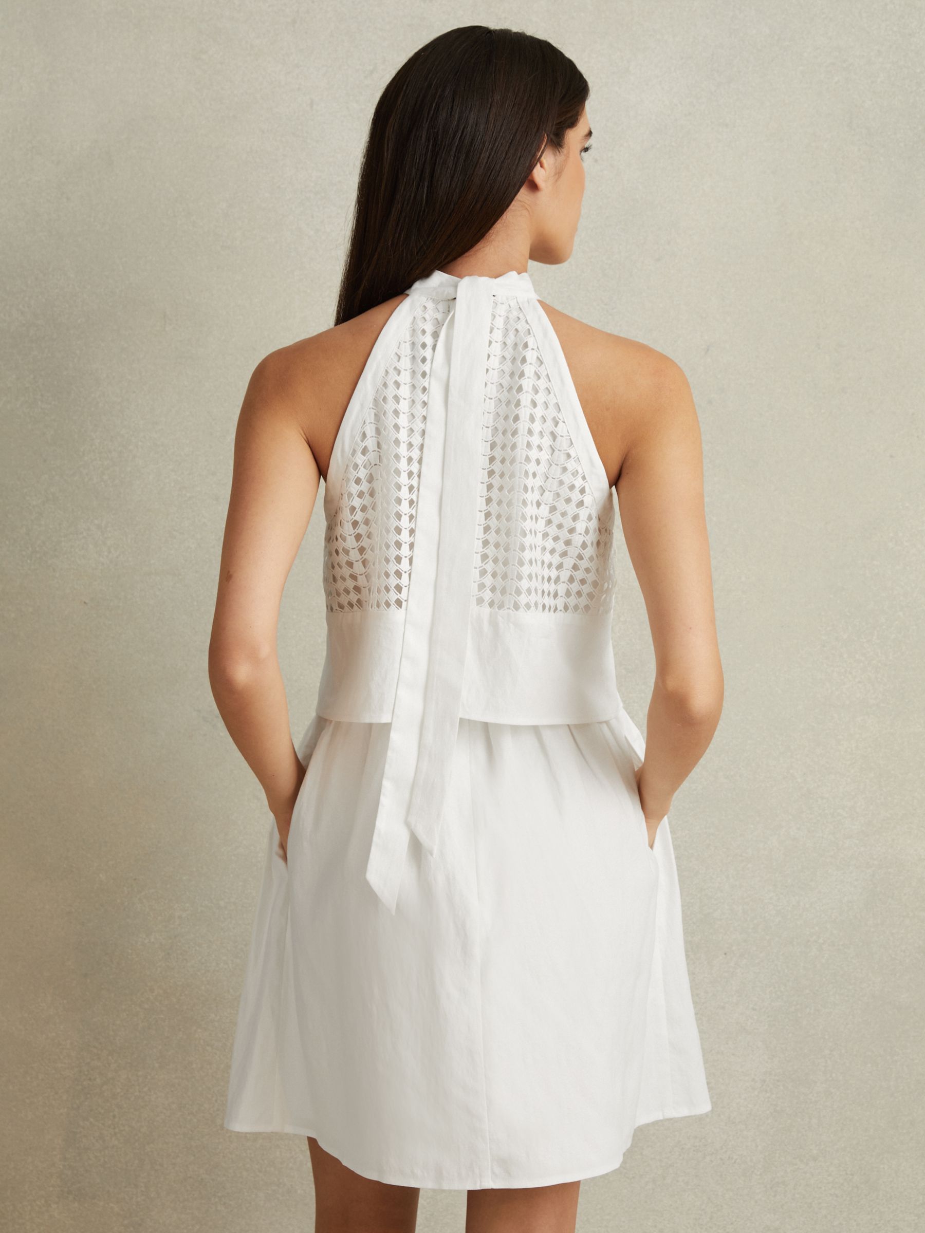 Buy Reiss Eden Broderie Halter Neck Linen Blend Mini Dress, White Online at johnlewis.com