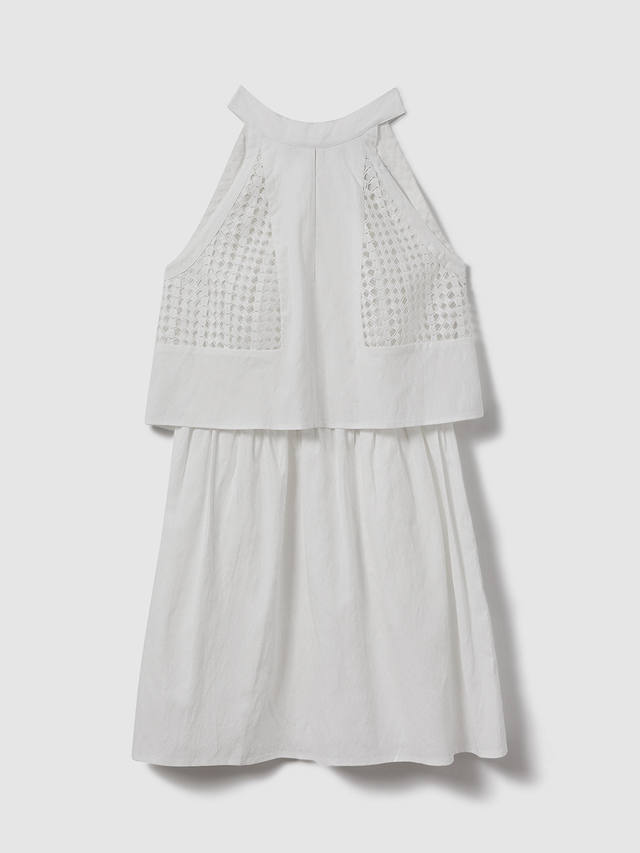 Reiss Eden Broderie Halter Neck Linen Blend Mini Dress, White
