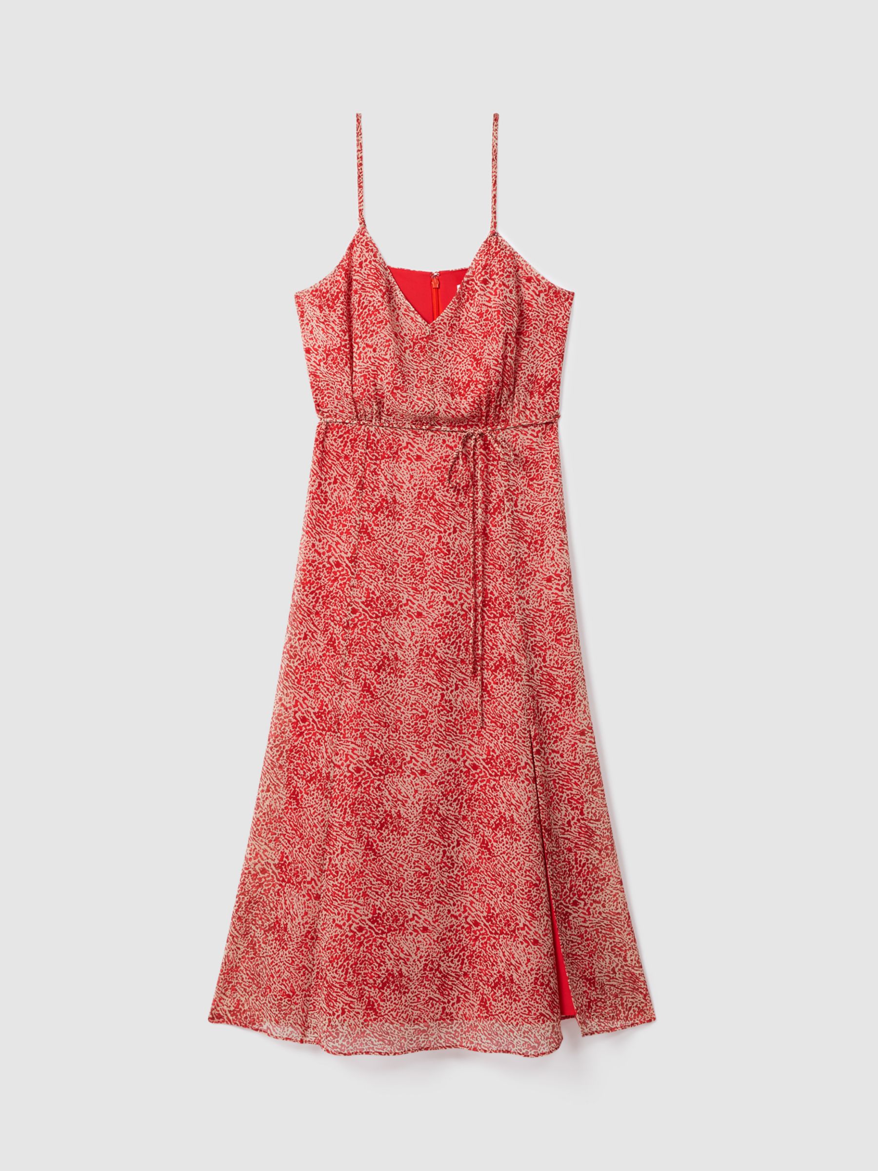 Reiss Petite Olivia Abstract Print Strappy Midi Dress, Red/Nude, 6
