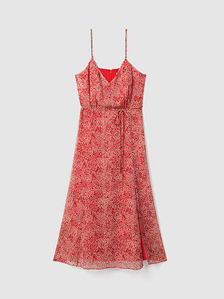 Reiss Petite Olivia Abstract Print Strappy Midi Dress, Red/Nude
