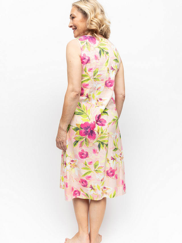 Cyberjammies Tessa Floral Print Lace Detail Midi Nightdress, Pink/Multi