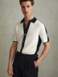 Reiss Misto Colour Block Knitted Shirt, Navy/Optic White