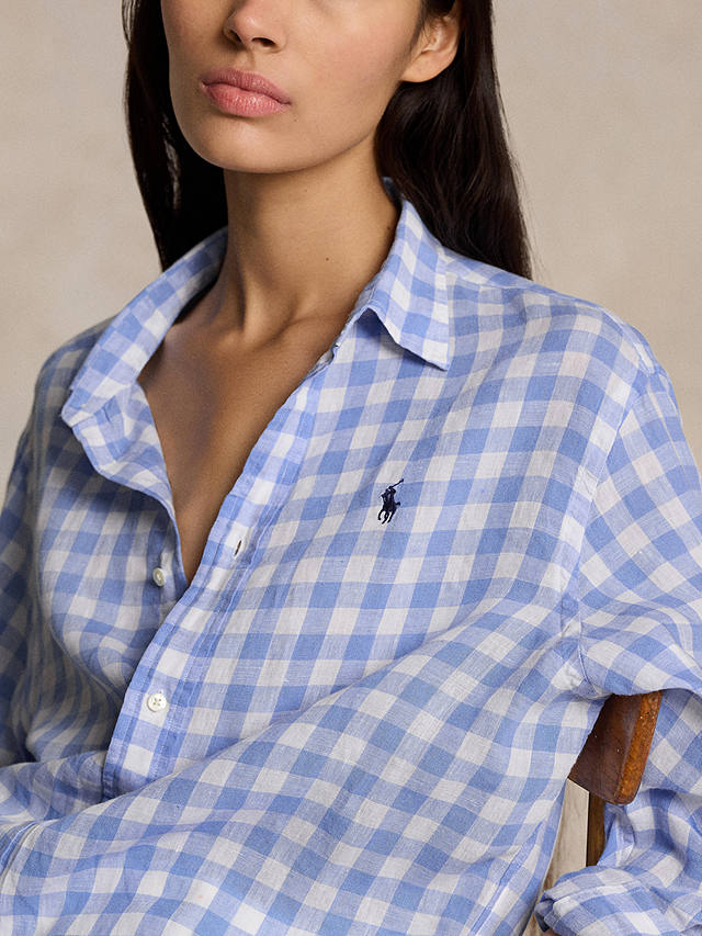 Polo Ralph Lauren Gingham Linen Shirt, Blue/White
