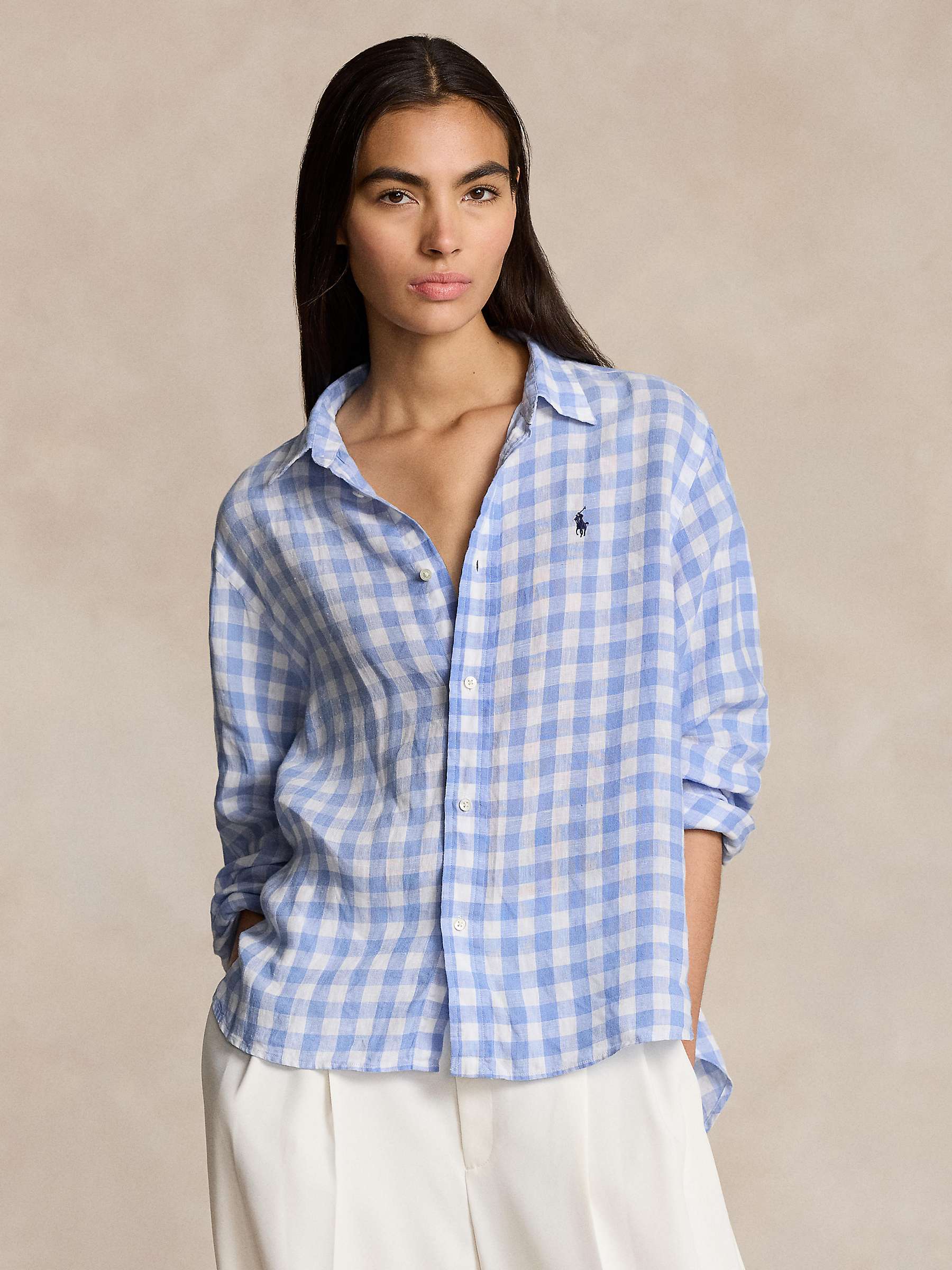 Buy Polo Ralph Lauren Gingham Linen Shirt, Blue/White Online at johnlewis.com