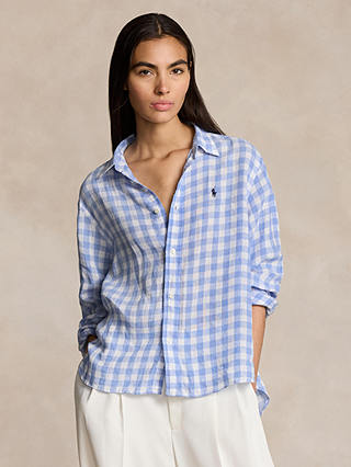 Polo Ralph Lauren Gingham Linen Shirt, Blue/White