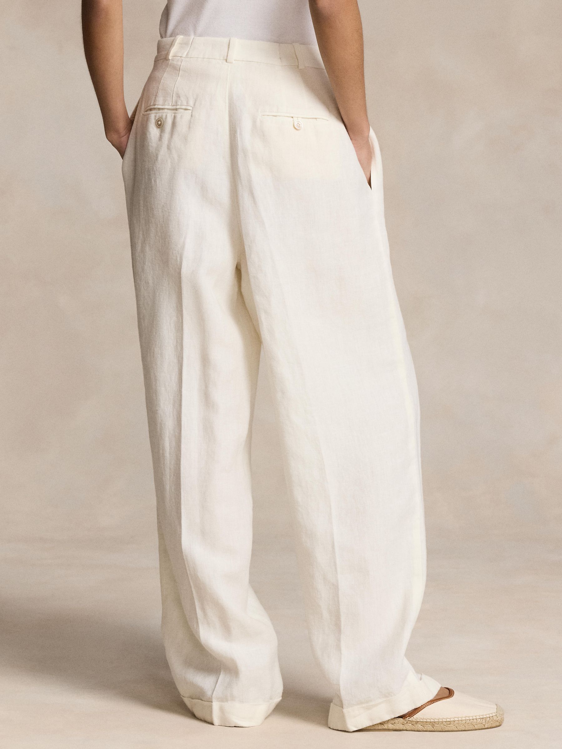 Polo Ralph Lauren Linen Blend Wide Leg Trousers, Nevis, 8