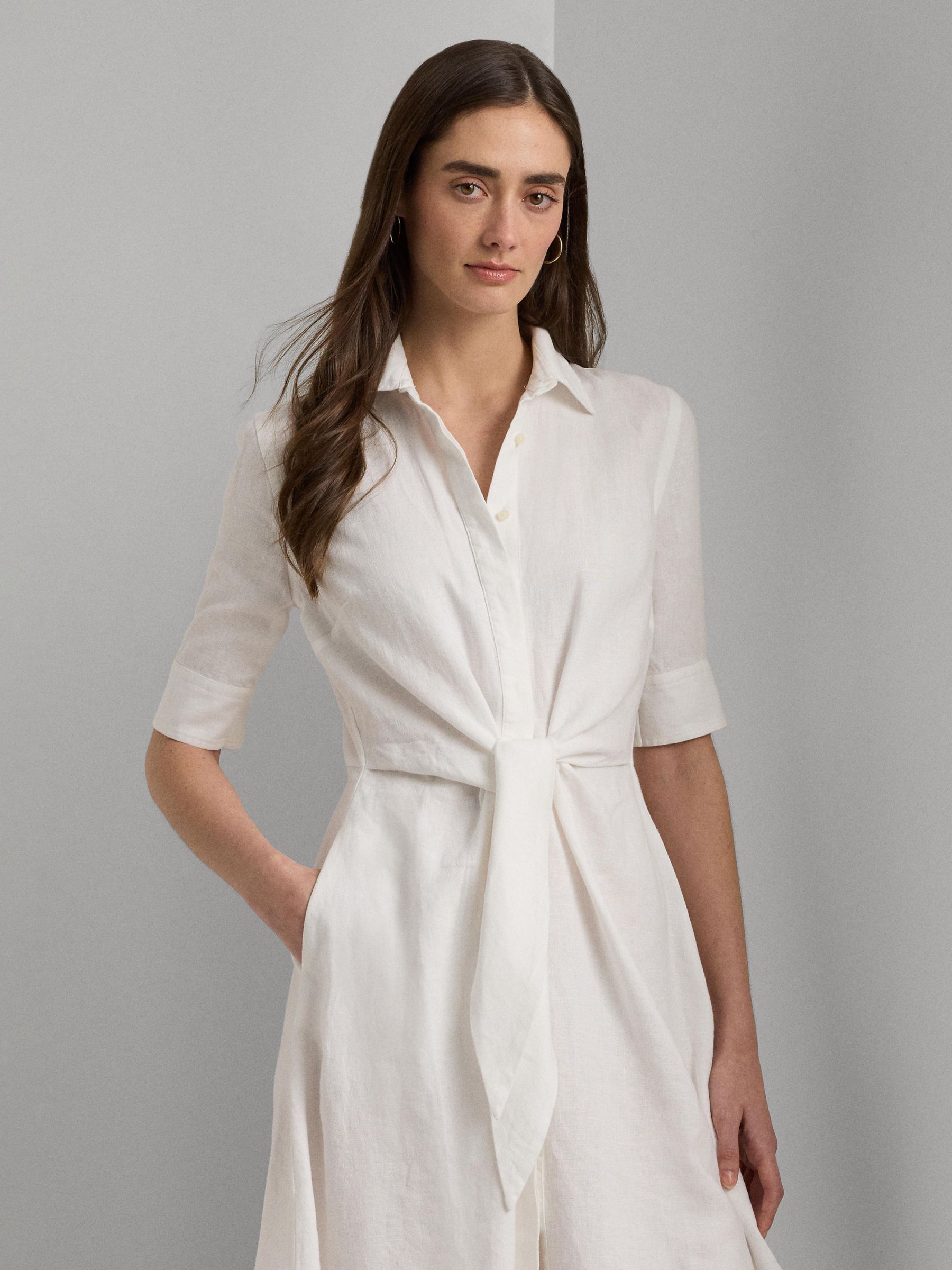 Lauren Ralph Lauren Wakana Linen Shirt Dress, White, 10