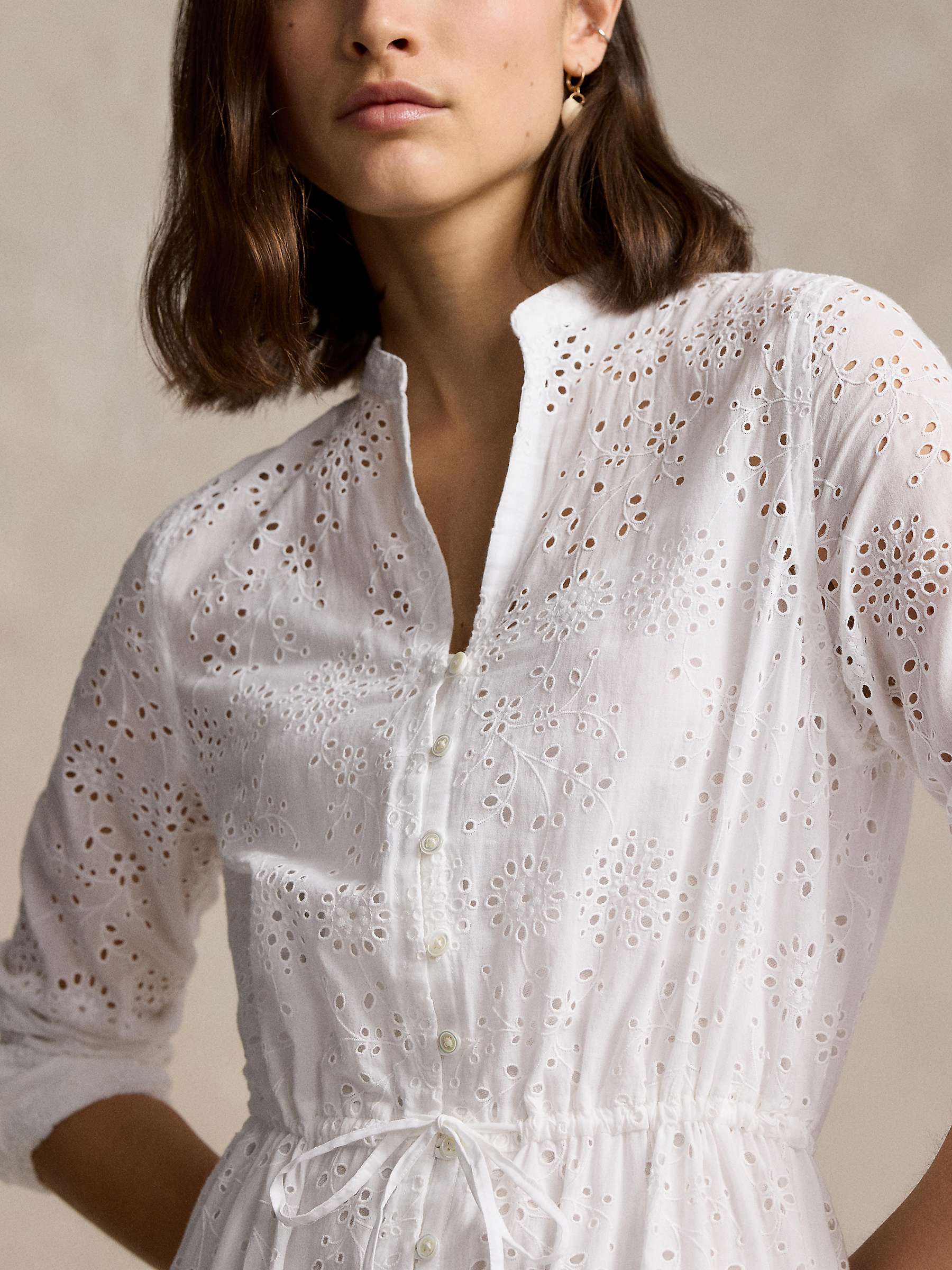 Buy Polo Ralph Lauren Eyelet Maxi Shirt Dress, White Online at johnlewis.com