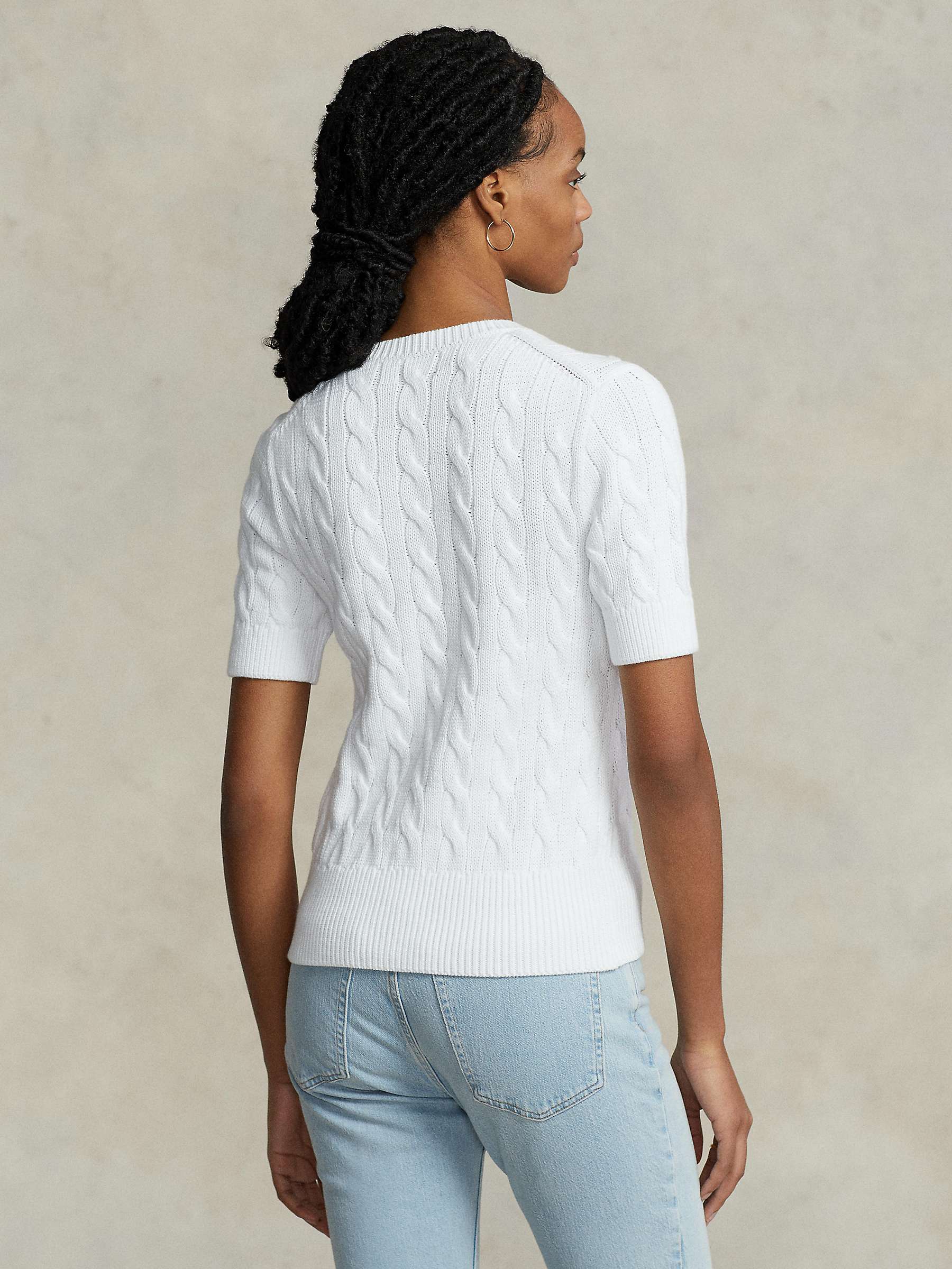 Buy Polo Ralph Lauren Cable Knit Short Sleeve Cardigan, White Online at johnlewis.com