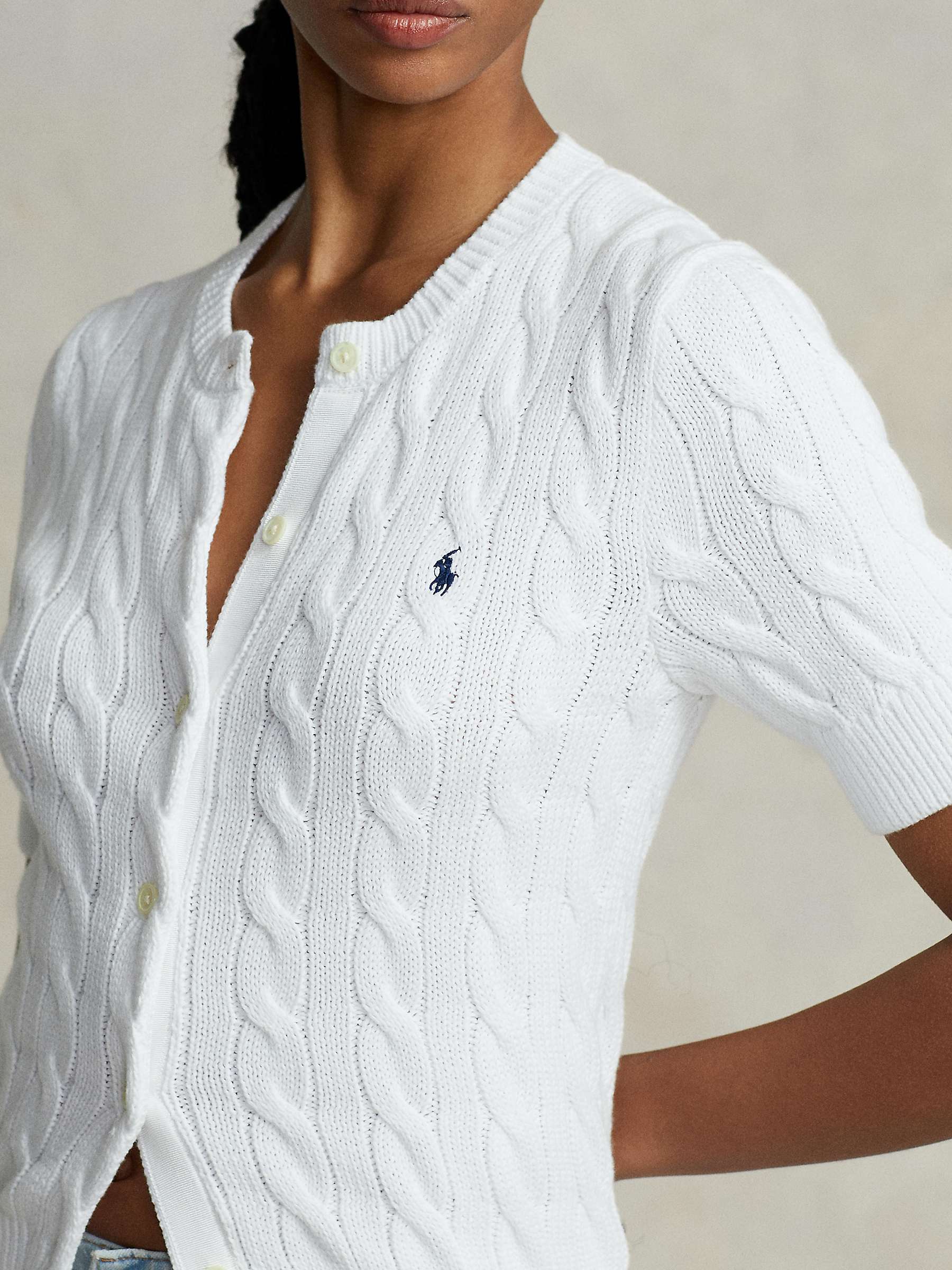 Buy Polo Ralph Lauren Cable Knit Short Sleeve Cardigan, White Online at johnlewis.com