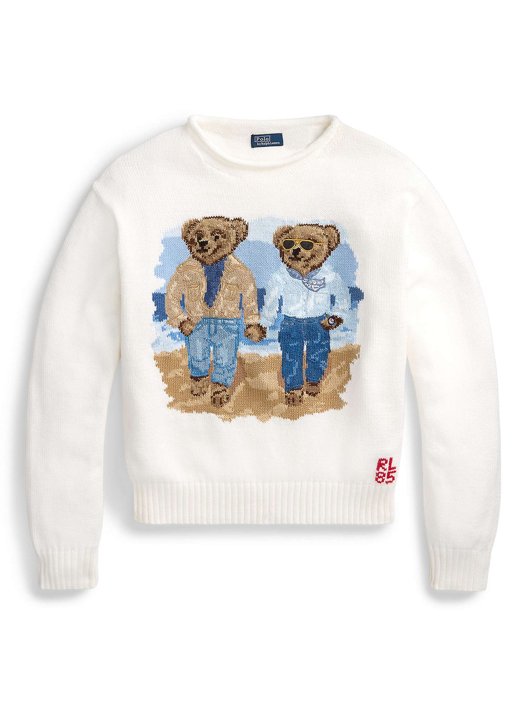 Buy Polo Ralph Lauren Embroidered Duo Bear Cotton Jumper, White Online at johnlewis.com