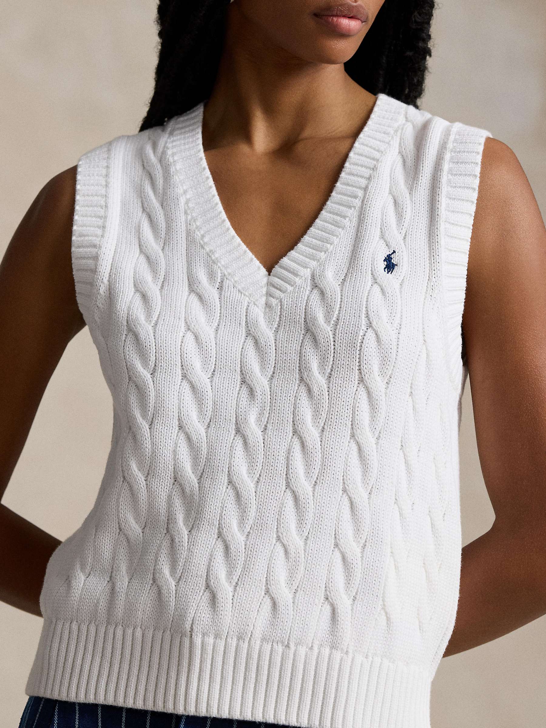 Buy Polo Ralph Lauren Cable Knit Sleeveless Knit Top, White Online at johnlewis.com