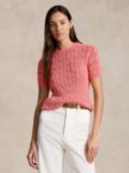 Polo Ralph Lauren Cable Knit Short Sleeve Jumper, Cotton Rose, Cotton Rose