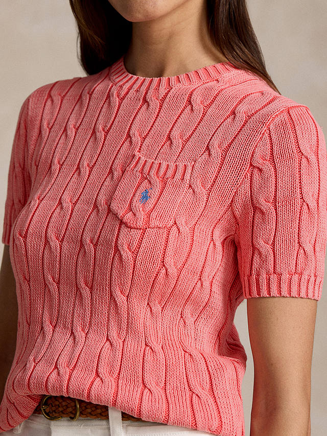 Polo Ralph Lauren Cable Knit Short Sleeve Jumper, Cotton Rose
