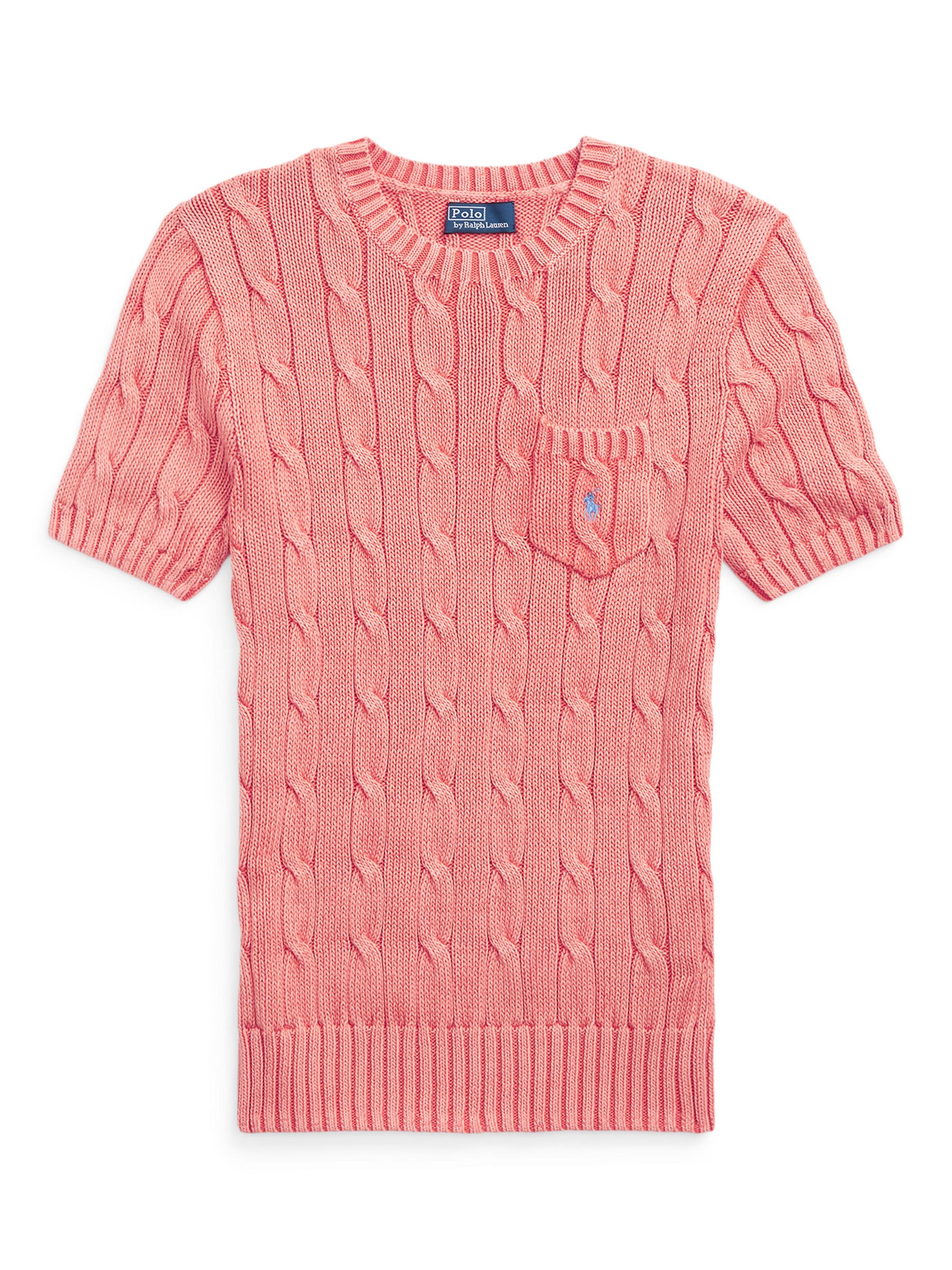 Buy Polo Ralph Lauren Cable Knit Short Sleeve Jumper, Cotton Rose Online at johnlewis.com