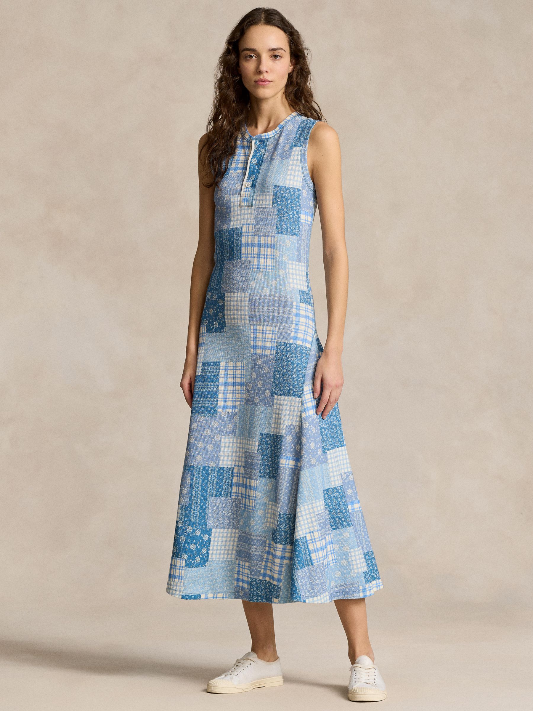 Polo Ralph Lauren Patchwork Print Midi Dress, Blue, XS