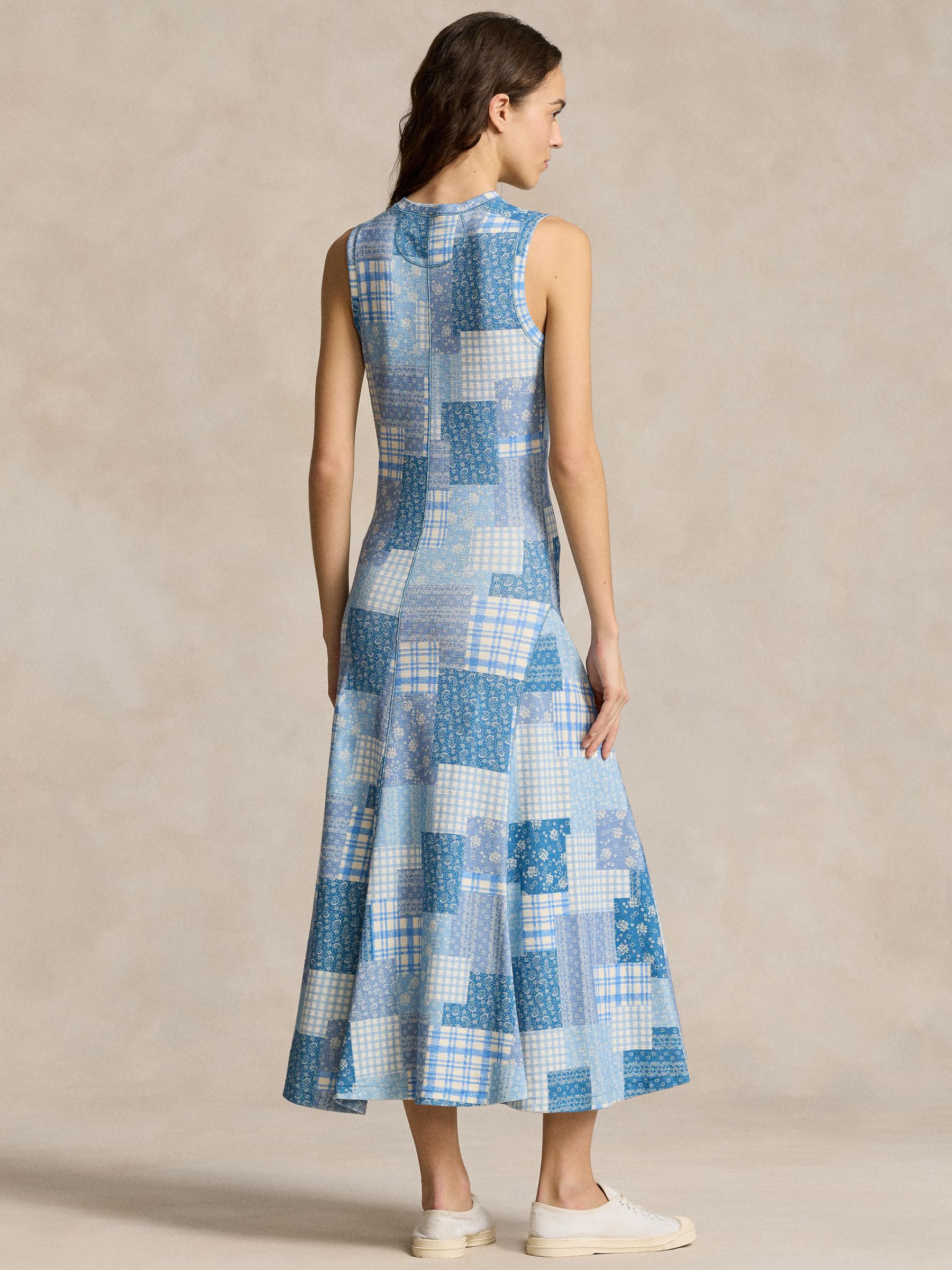 Polo Ralph Lauren Patchwork Print Midi Dress, Blue, XS