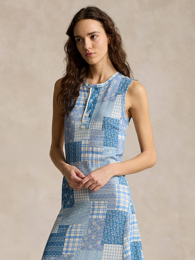 Polo Ralph Lauren Patchwork Print Midi Dress, Blue