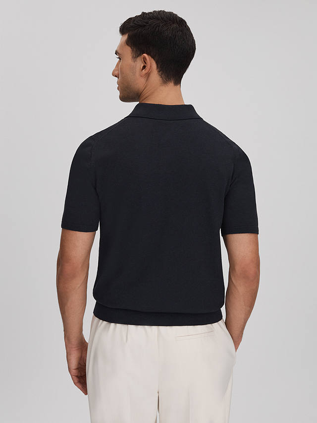 Reiss Finch Knitted Polo Shirt, Navy