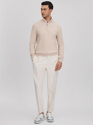 Reiss Swinley Fine Knit Zip Neck Jumper, Camel