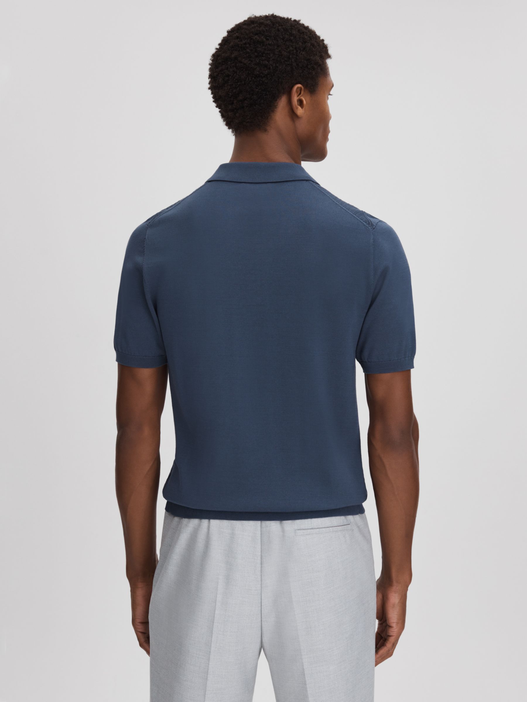 Reiss Tropic Short Sleeve Half Zip Polo Shirt, Blue, XS