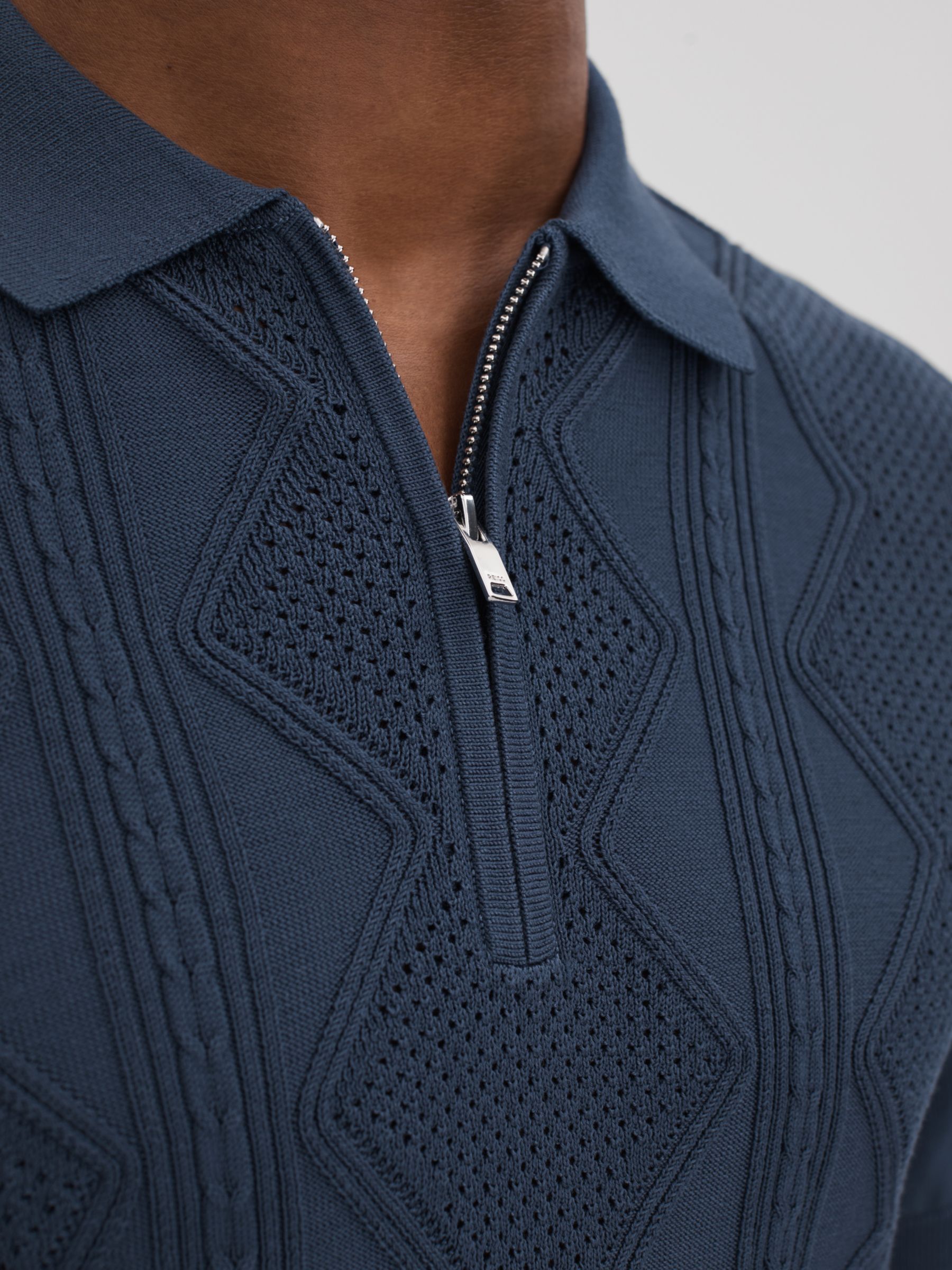 Reiss Tropic Short Sleeve Half Zip Polo Shirt, Blue, XS