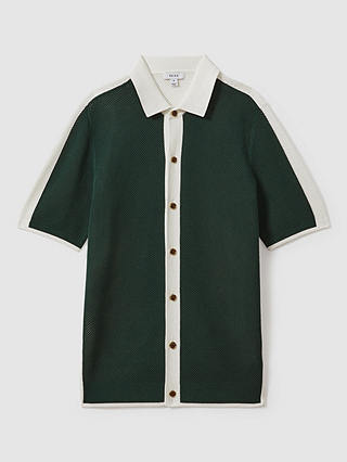 Reiss Misto Textured Colour Block Shirt, Green/Optic White