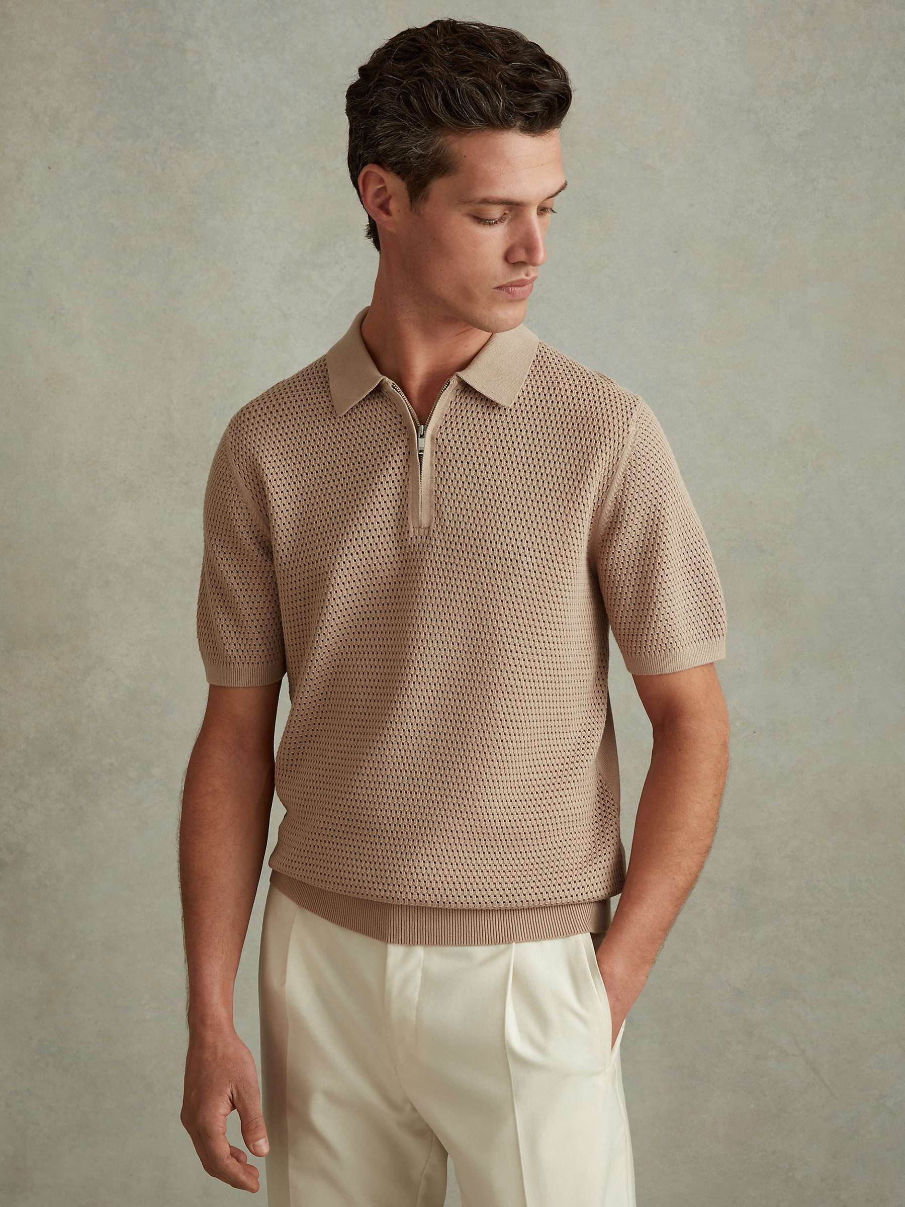 Buy Reiss Burnham Textured Zip Neck Polo Shirt Online at johnlewis.com