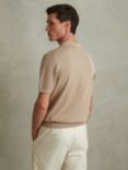 Reiss Burnham Textured Zip Neck Polo Shirt, Taupe