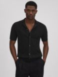 Reiss Fortune Short Sleeve Cuban Shirt, Black