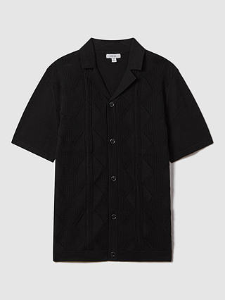 Reiss Fortune Short Sleeve Cuban Shirt, Black