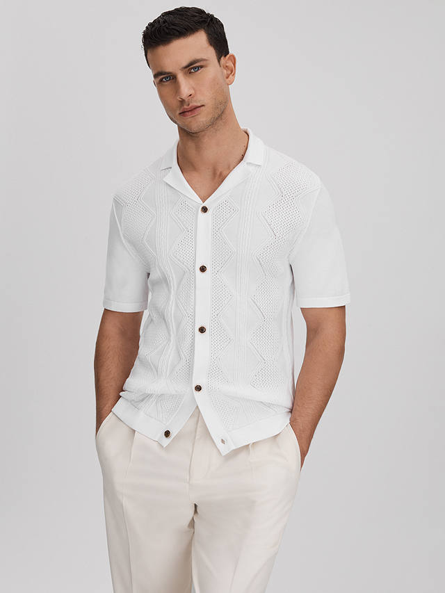 Reiss Fortune Short Sleeve Cuban Shirt, White