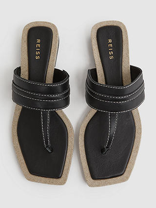 Reiss Quinn Leather Thong Sandals, Black
