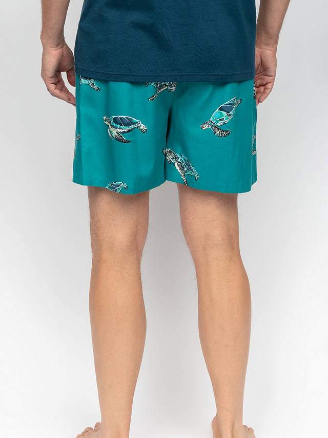 Cyberjammies Turtle Print Pyjama Shorts, Cove Green