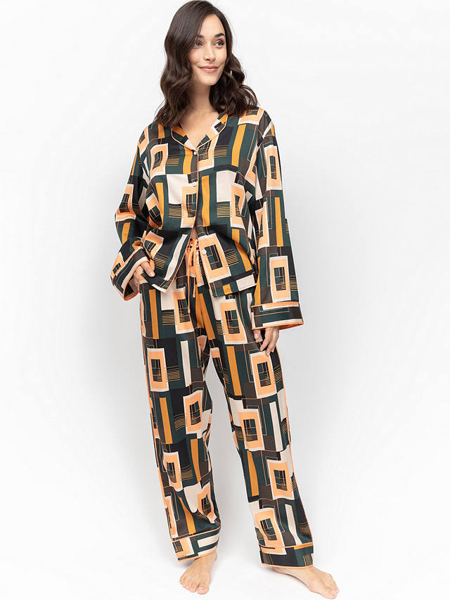 Fable & Eve Tile Print Long Pyjama Set, Black/Multi