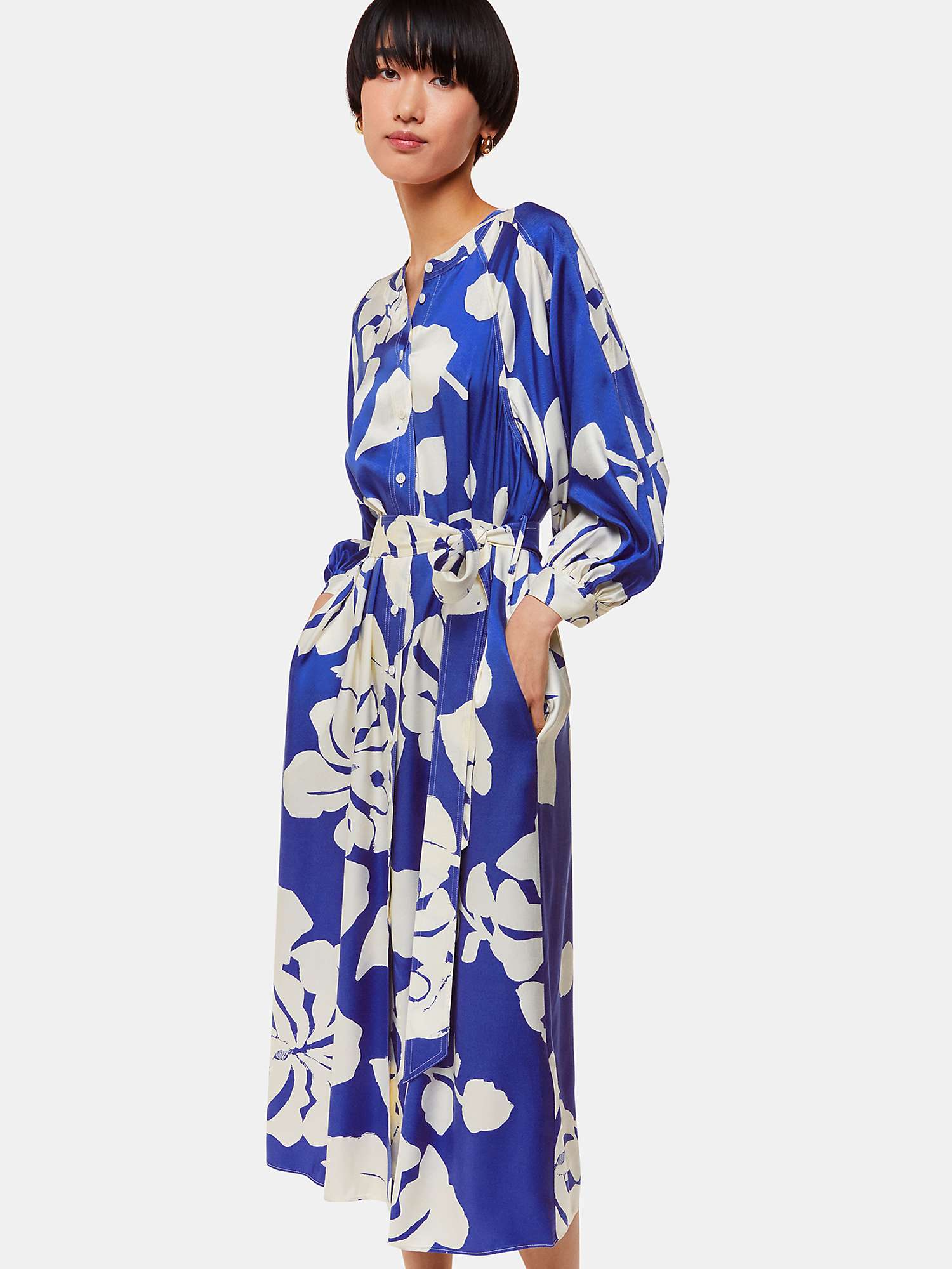 Buy Whistles Mabel Hawaiian Print Satin Midi Shirt Dress, Blue/Multi Online at johnlewis.com