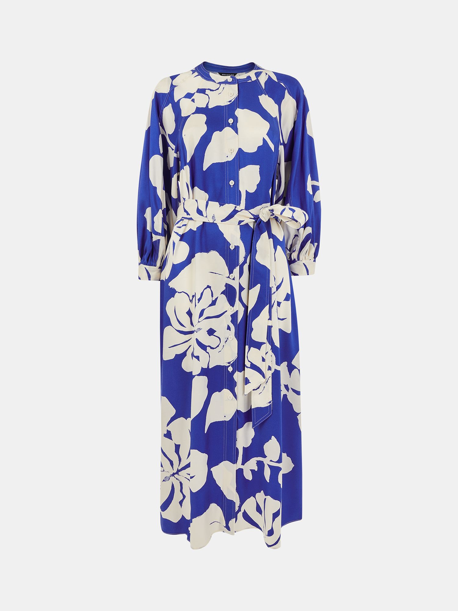 Buy Whistles Mabel Hawaiian Print Satin Midi Shirt Dress, Blue/Multi Online at johnlewis.com