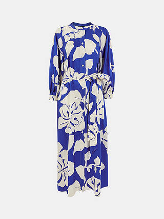 Whistles Mabel Hawaiian Print Satin Midi Shirt Dress, Blue/Multi