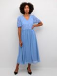 KAFFE Abina V-Neck Lace Short Sleeve Midi Dress, Ultramarine