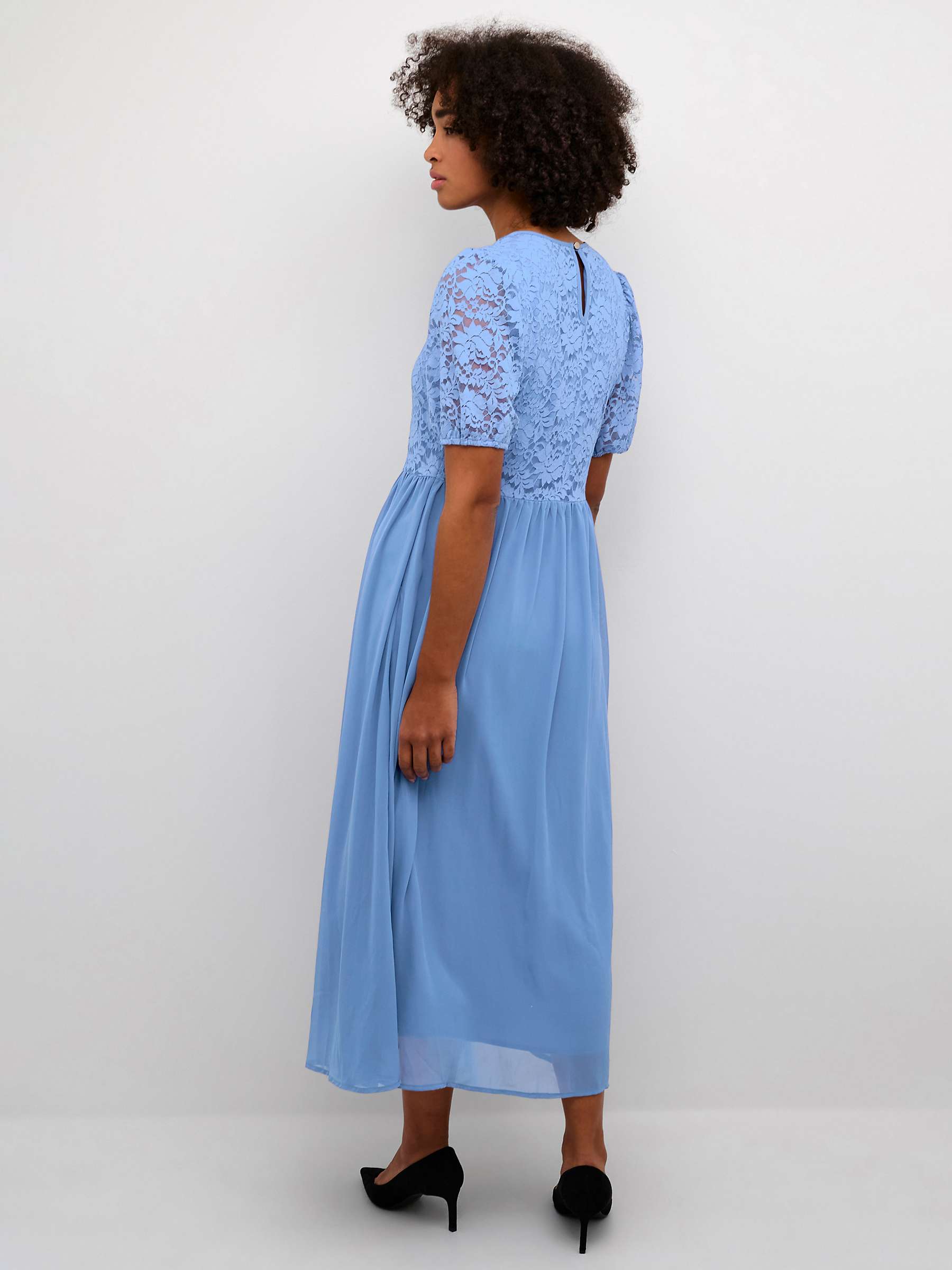 Buy KAFFE Abina V-Neck Lace Short Sleeve Midi Dress, Ultramarine Online at johnlewis.com