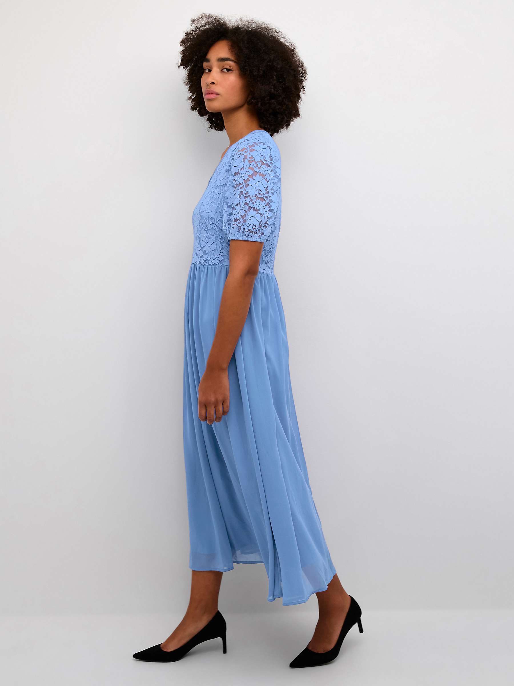 Buy KAFFE Abina V-Neck Lace Short Sleeve Midi Dress, Ultramarine Online at johnlewis.com