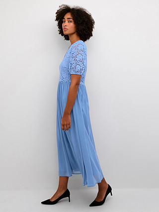 KAFFE Abina V-Neck Lace Short Sleeve Midi Dress, Ultramarine