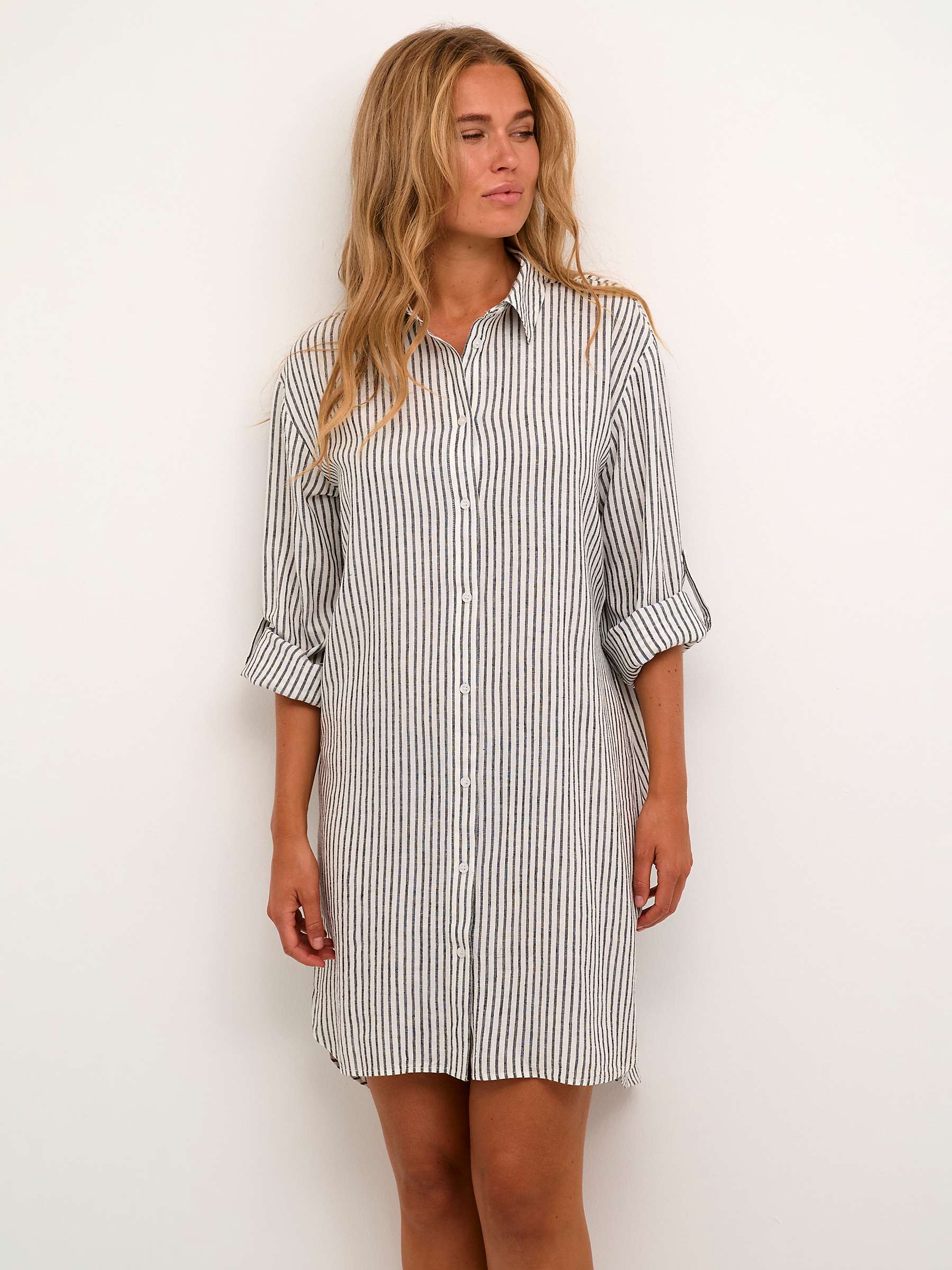 Buy KAFFE Milia Linen Blend Shirt Dress, Chalk/Black Online at johnlewis.com