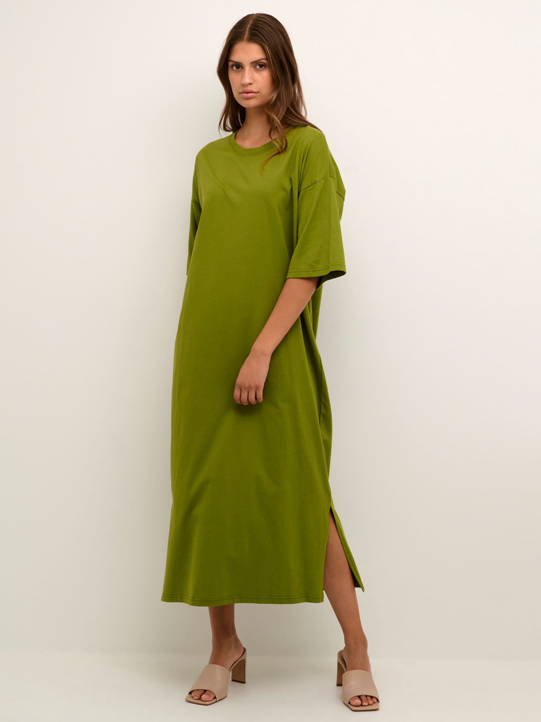 KAFFE Edna Casual Fit T-Shirt Midi Dress, Calla Green at John Lewis ...