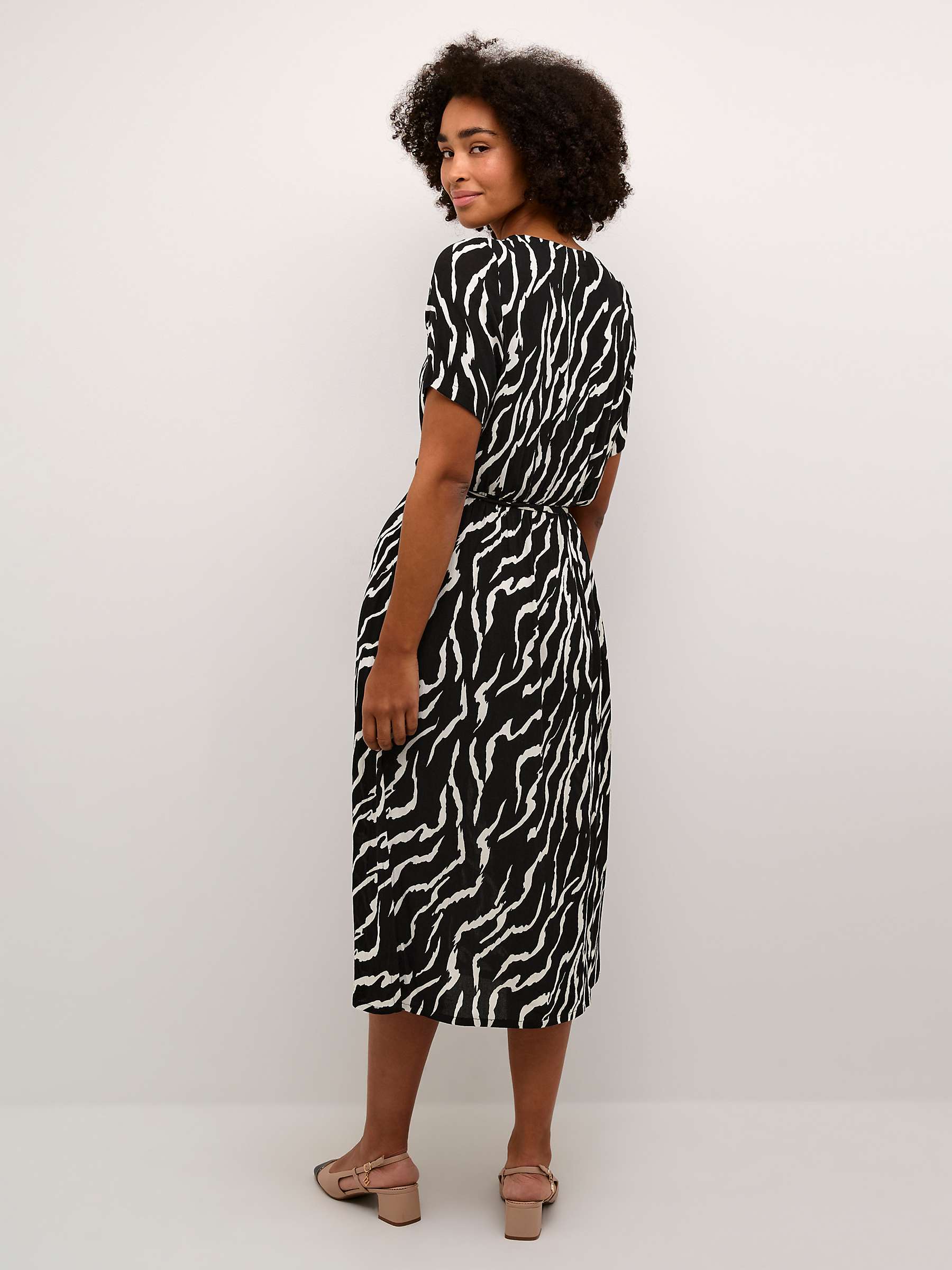 Buy KAFFE Tara V-Neck Short Sleeve Midi Dress, Zebra Black Online at johnlewis.com