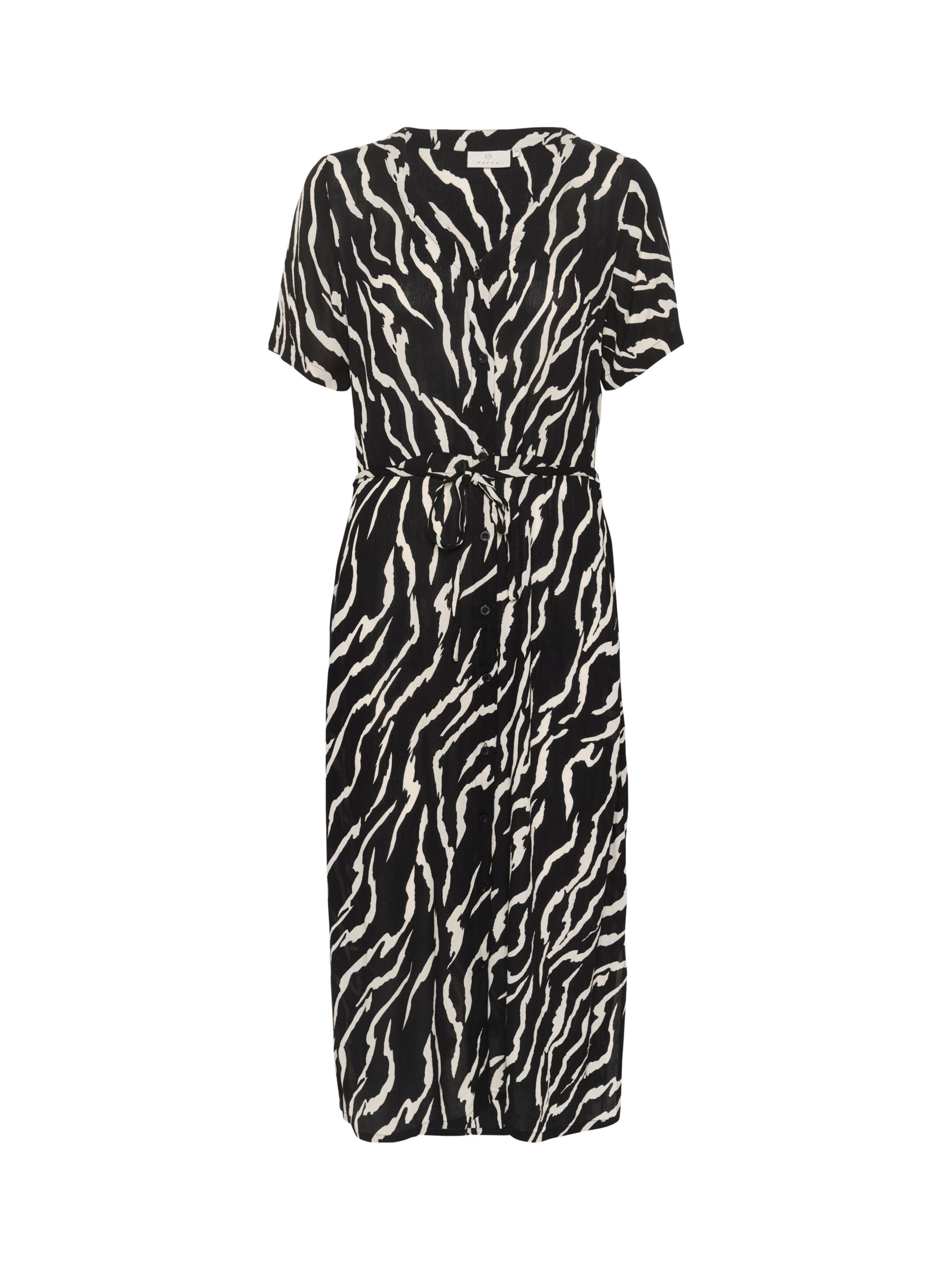 KAFFE Tara V-Neck Short Sleeve Midi Dress, Zebra Black, 14