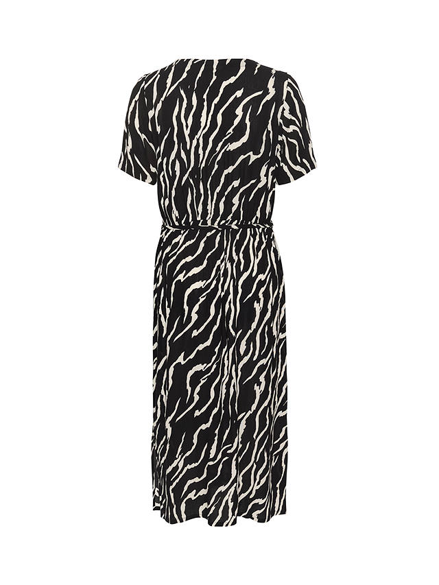 KAFFE Tara V-Neck Short Sleeve Midi Dress, Zebra Black