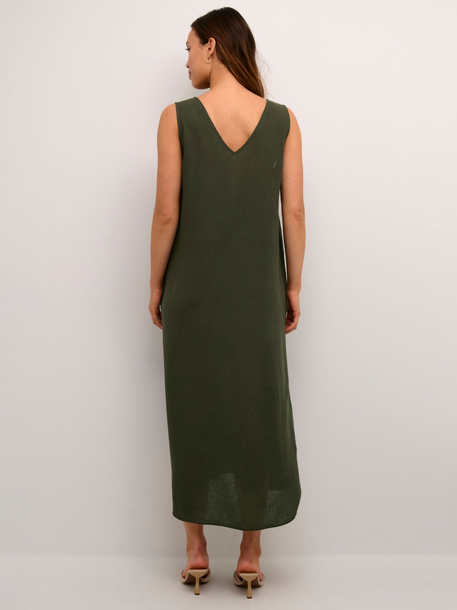 KAFFE Milia Linen Blend Sleeveless Midi Dress, Forest Night, 8